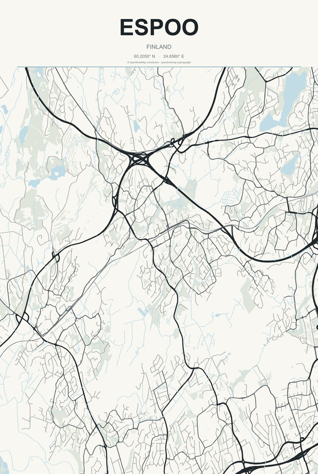 Espoo, Finland City Map Aluminum Sign in Headline Atlas style