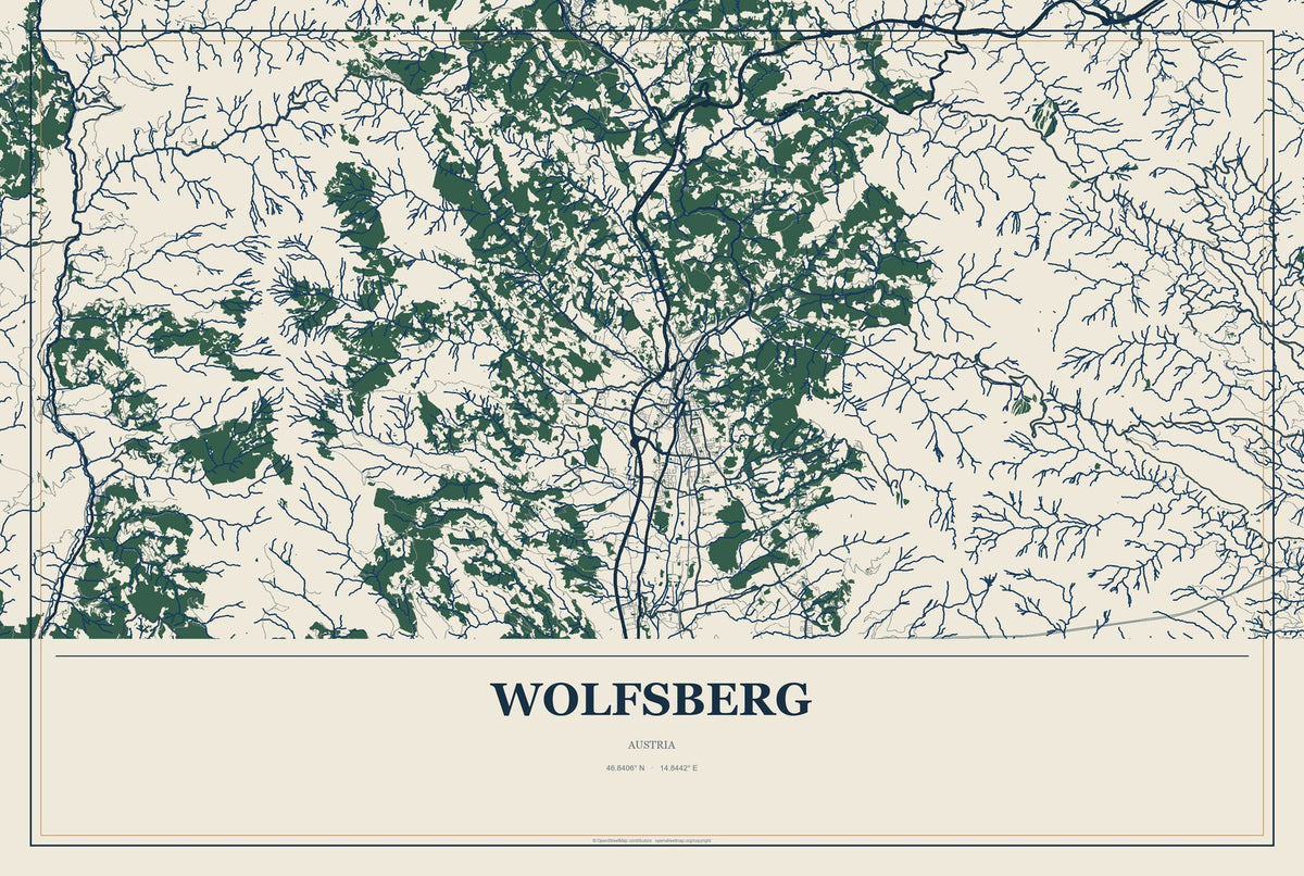Wolfsberg, Austria City Map Aluminum Sign in Coastal Cutout style
