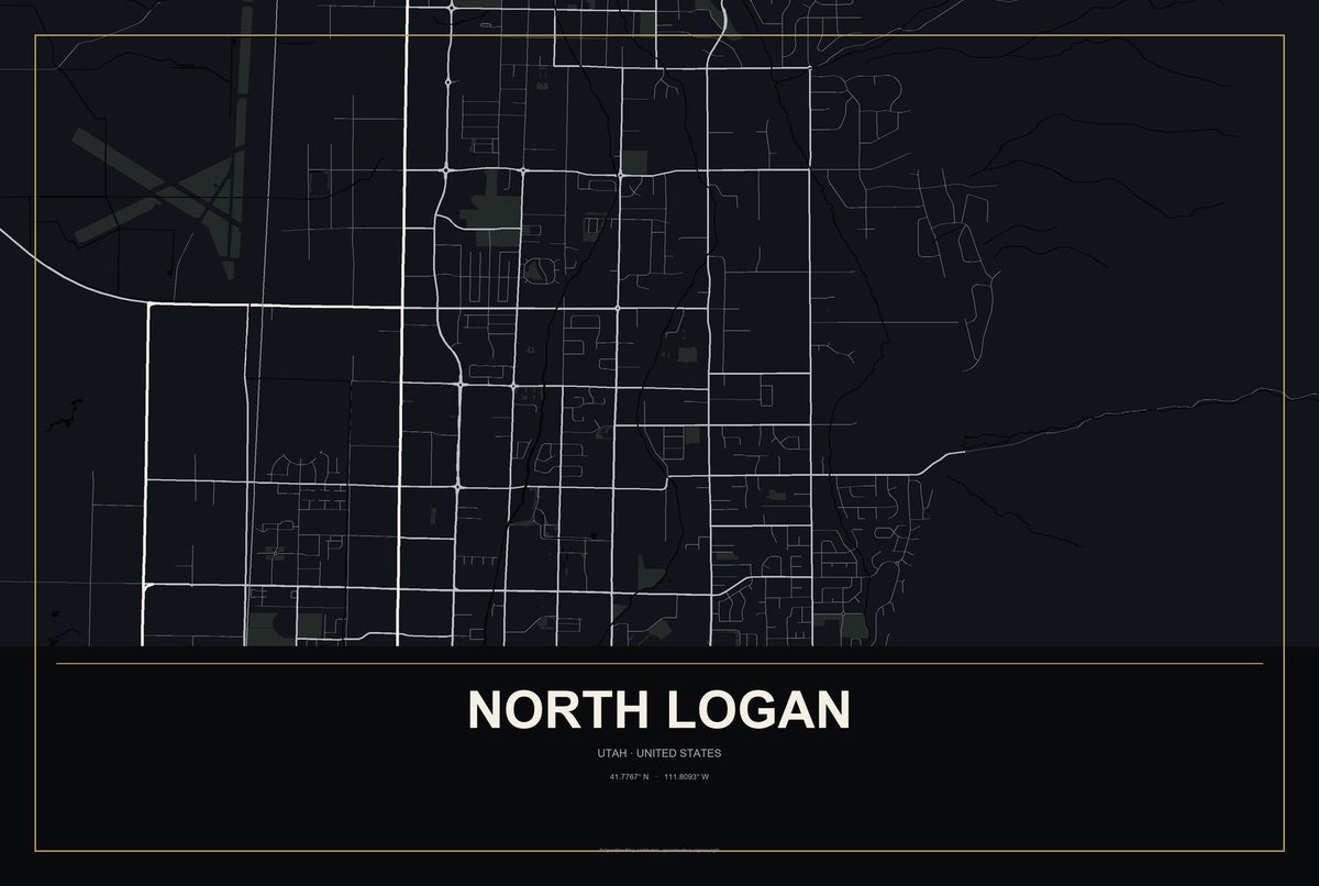 North Logan, Utah City Map Aluminum Sign in Metropolitan Noir style