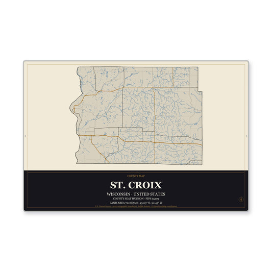 St. Croix County, Wisconsin Map Aluminum Sign in Museum Plaque style