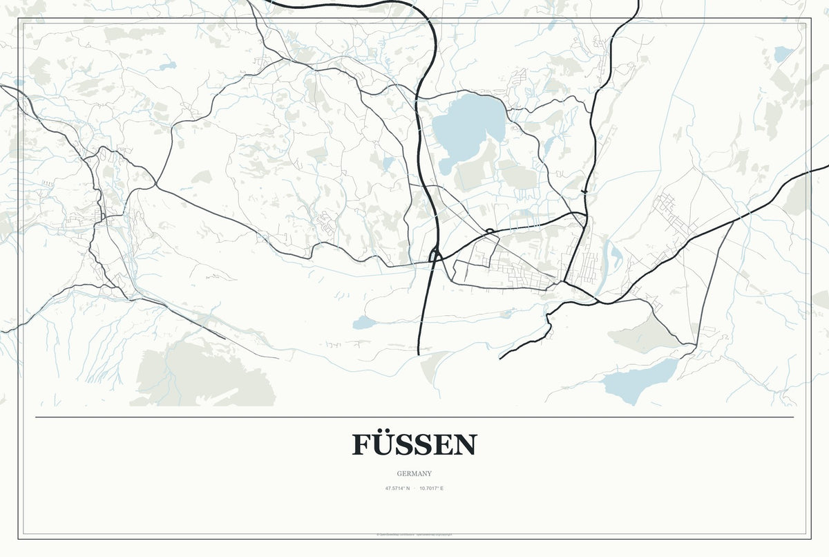 Füssen, Germany City Map Aluminum Sign in Gallery Air style