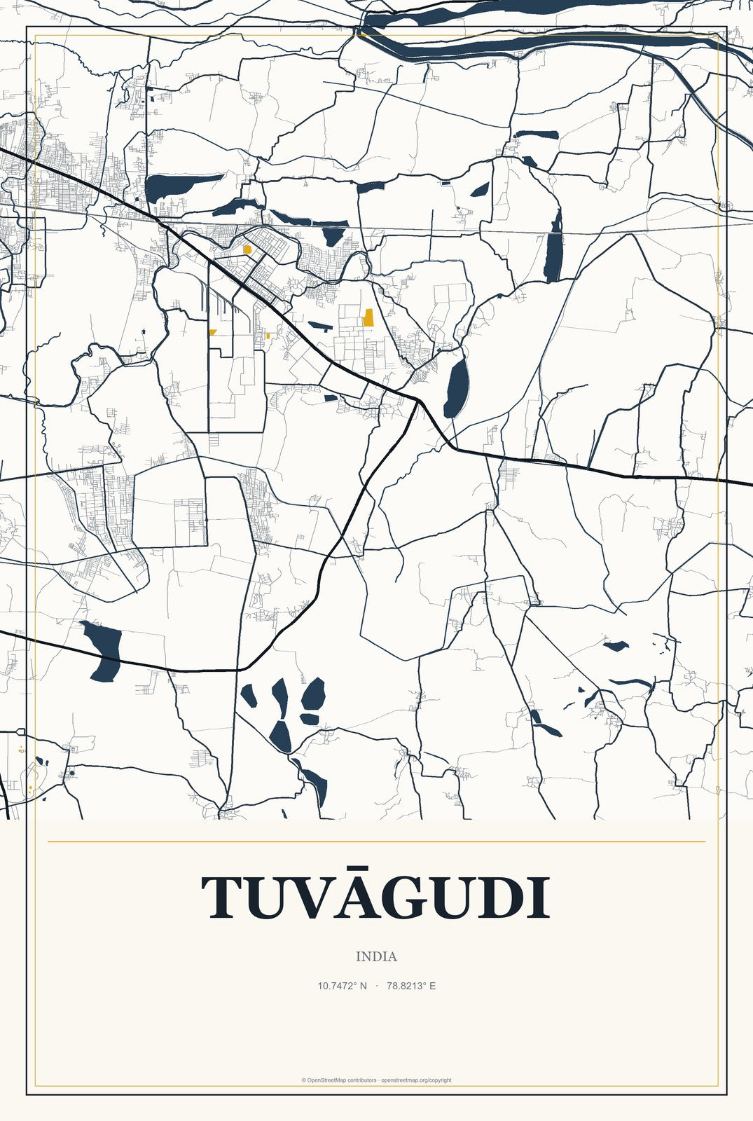Tuvāgudi, India City Map Aluminum Sign in Citrine Modern style