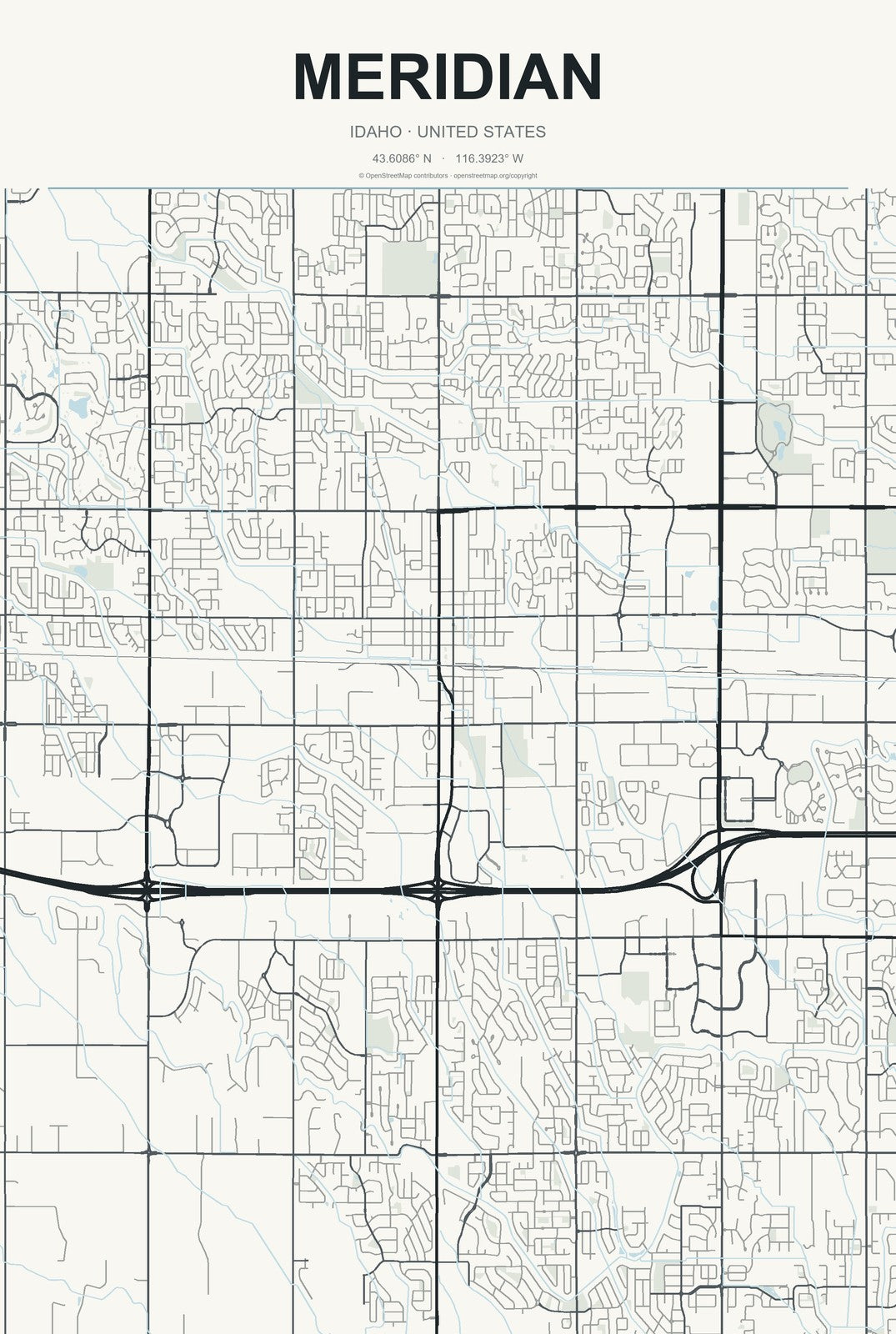 Meridian, Idaho City Map Aluminum Sign in Headline Atlas style