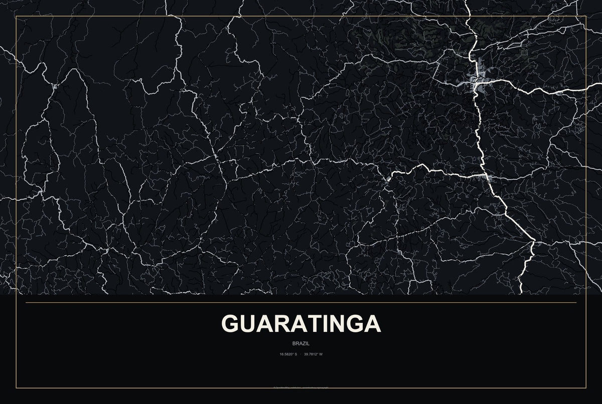 Guaratinga, Brazil City Map Aluminum Sign in Metropolitan Noir style