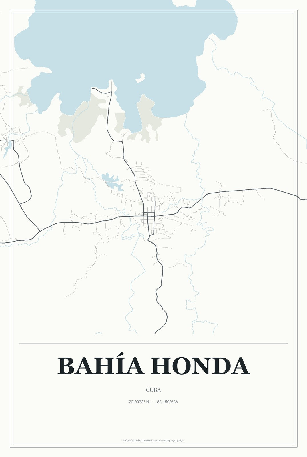 Bahía Honda, Cuba City Map Aluminum Sign in Gallery Air style