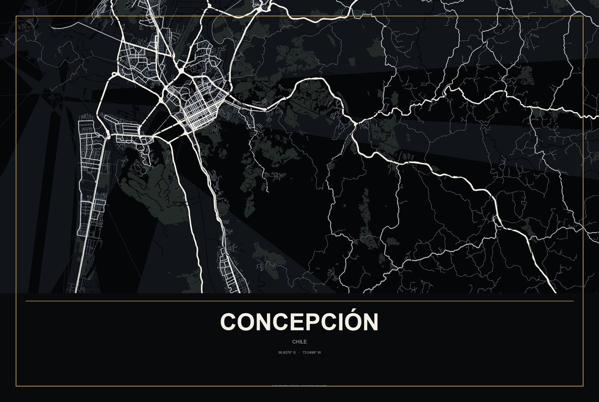 Concepción, Chile City Map Aluminum Sign in Metropolitan Noir style