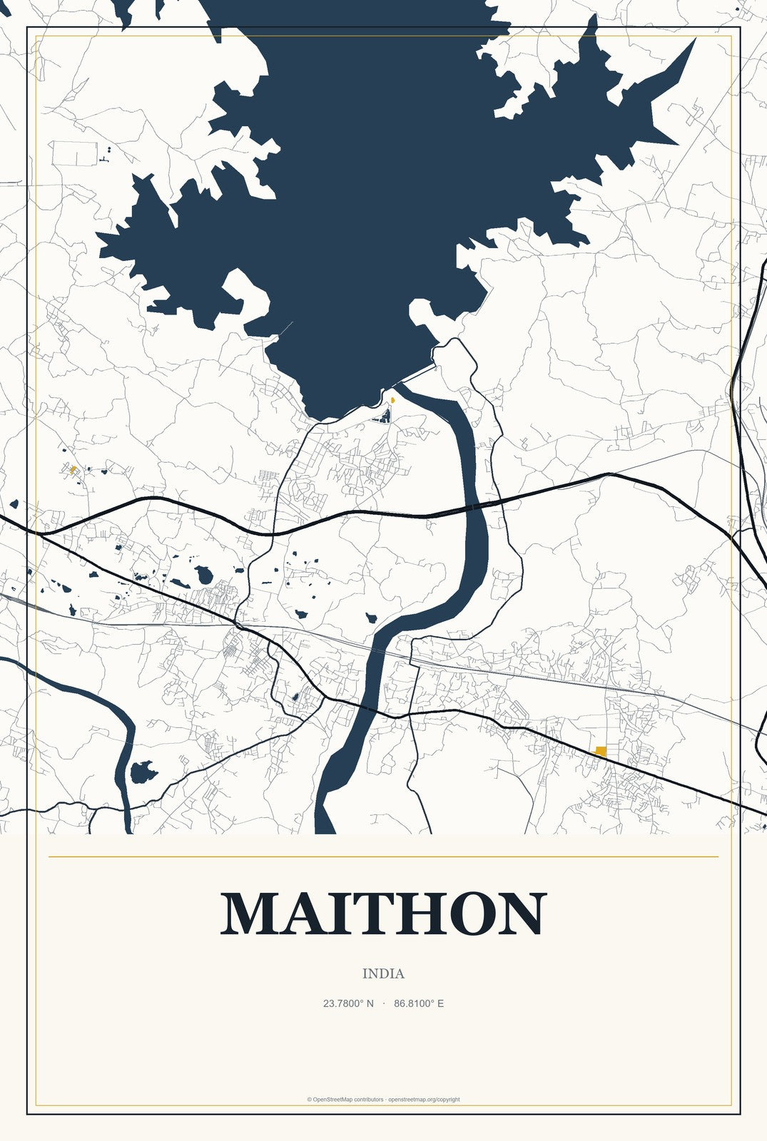 Maithon, India City Map Aluminum Sign in Citrine Modern style