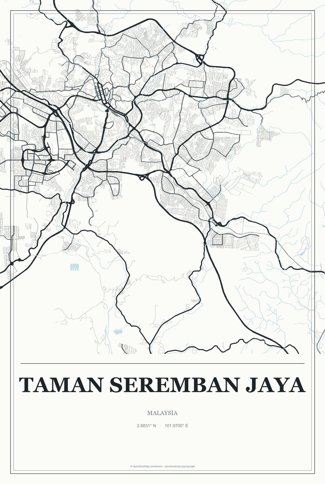 Taman Seremban Jaya, Malaysia City Map Aluminum Sign in Gallery Air style