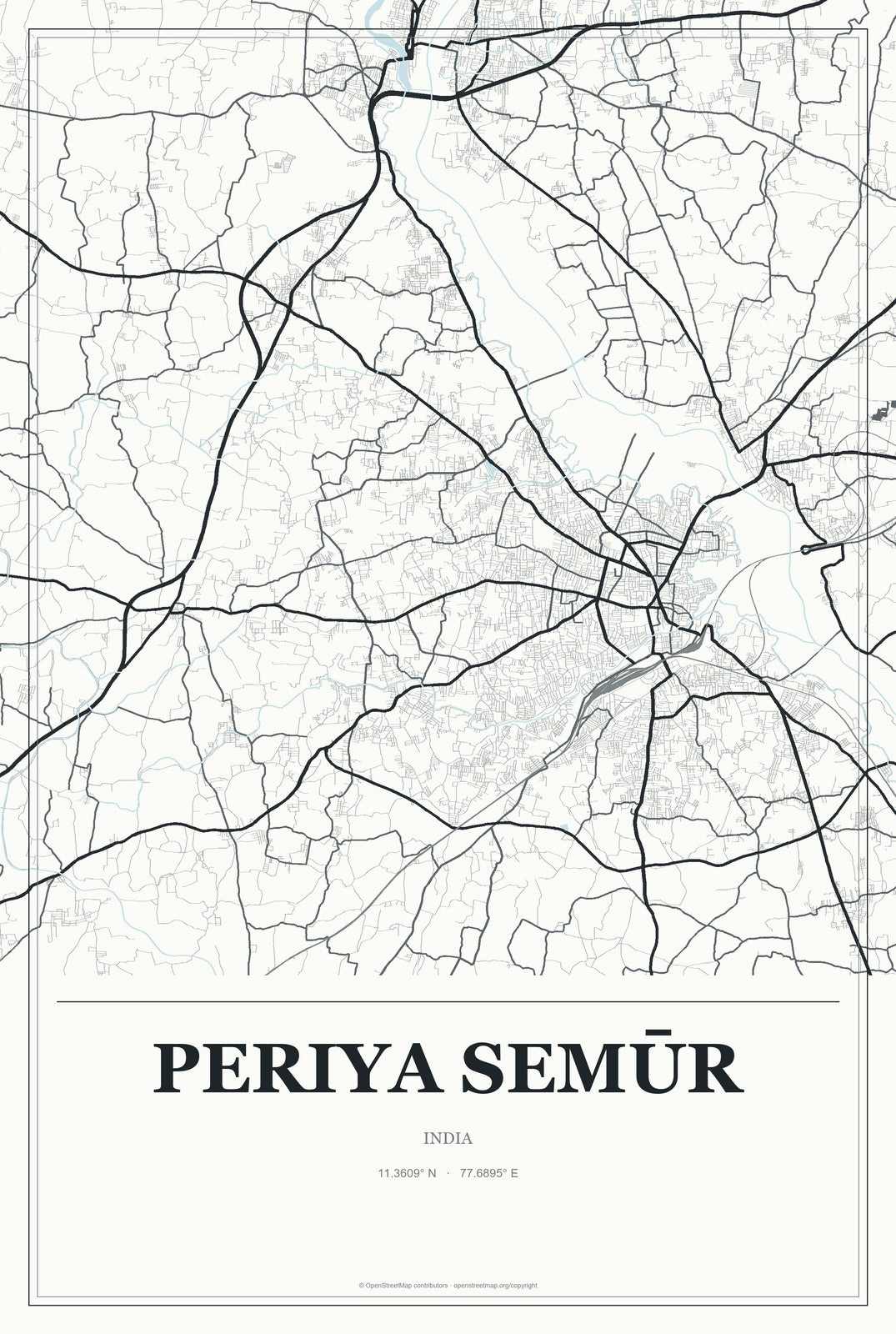 Periya Semūr, India City Map Aluminum Sign in Gallery Air style