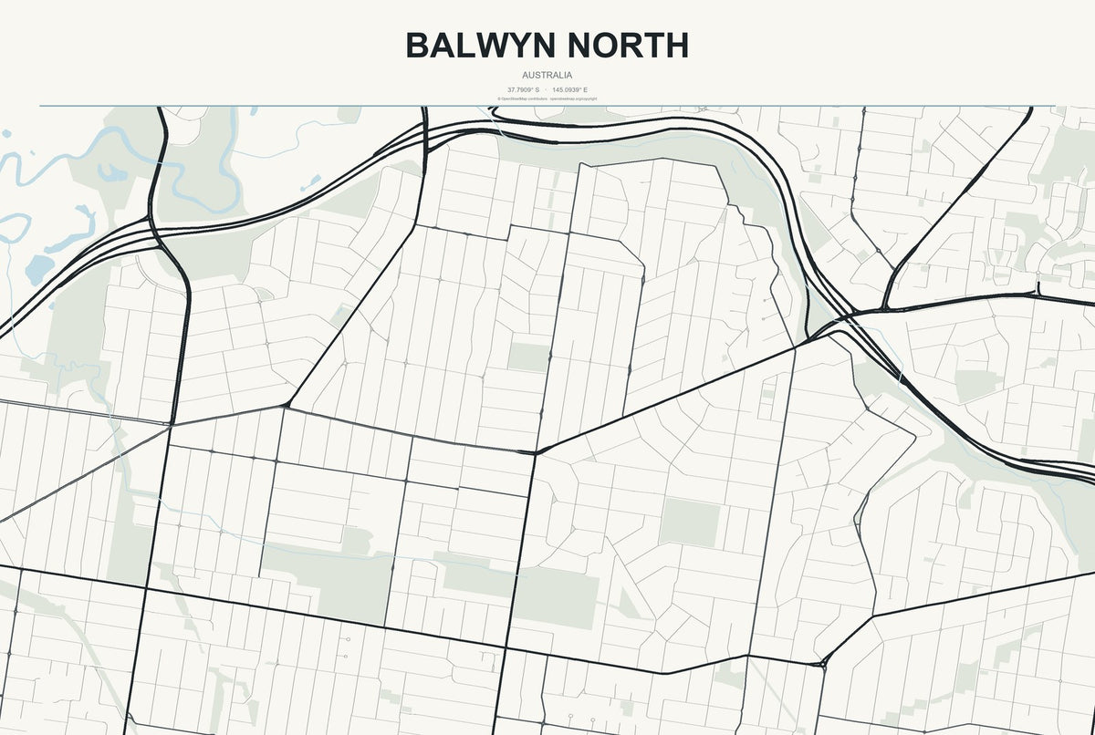 Balwyn North, Australia City Map Aluminum Sign in Headline Atlas style