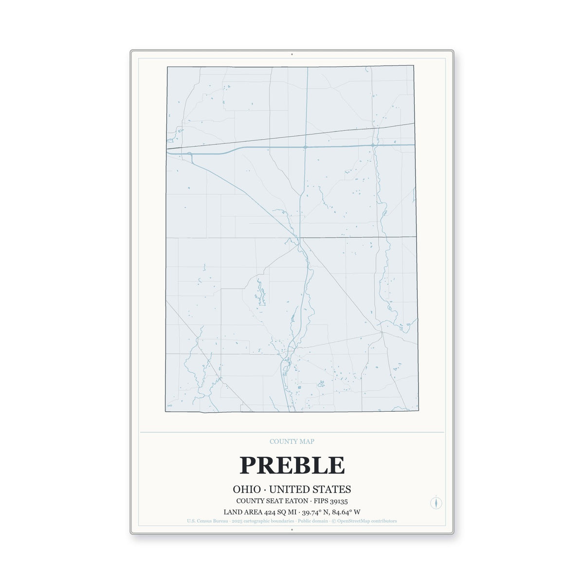 Preble County, Ohio Map Aluminum Sign in Gallery Air style