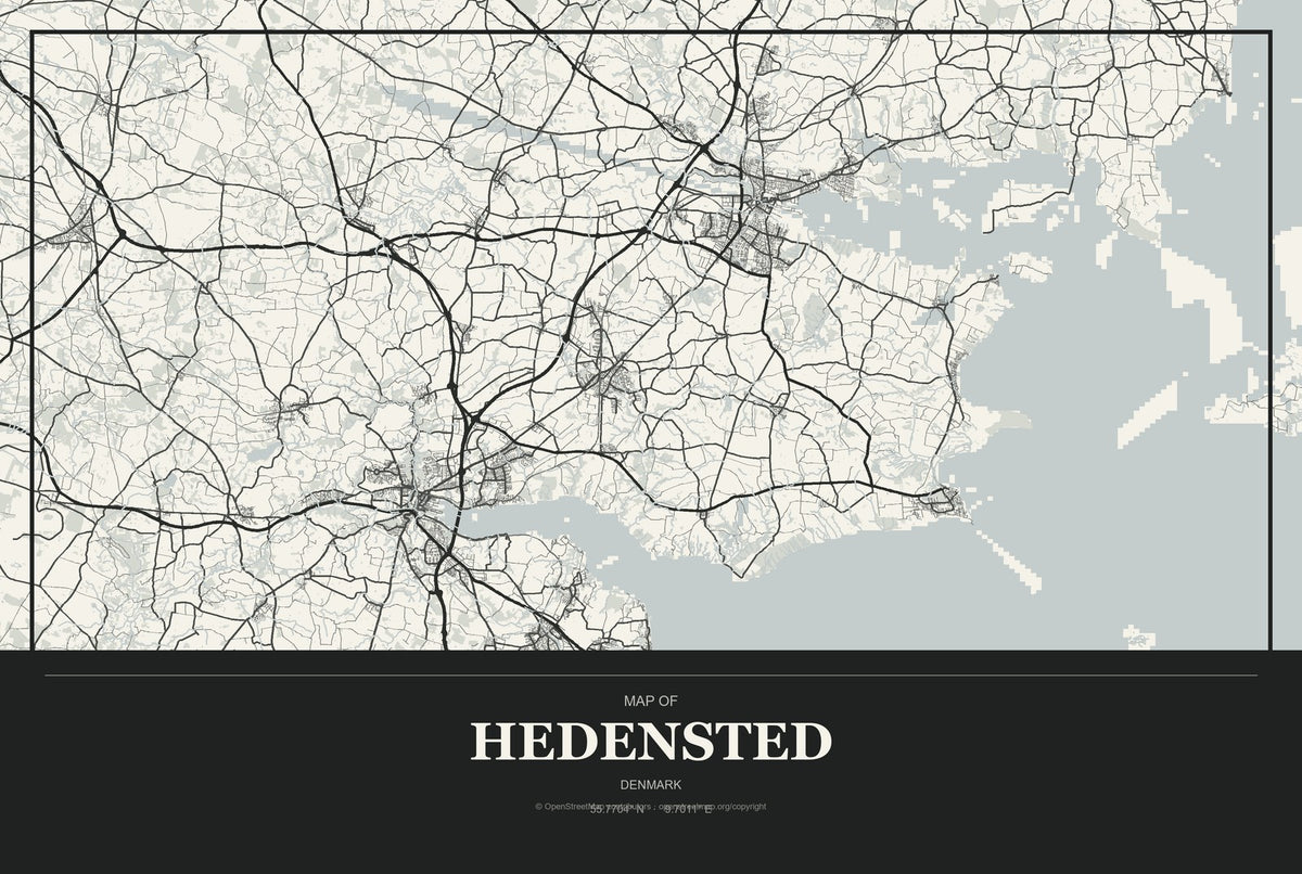 Hedensted, Denmark City Map Aluminum Sign in Museum Plaque style
