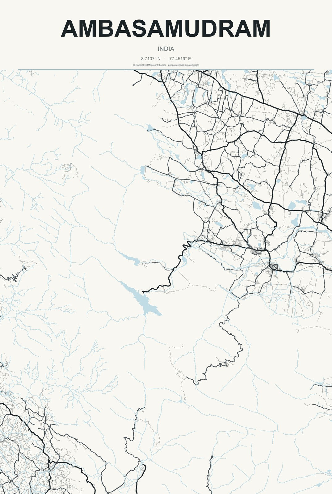 Ambasamudram, India City Map Aluminum Sign in Headline Atlas style