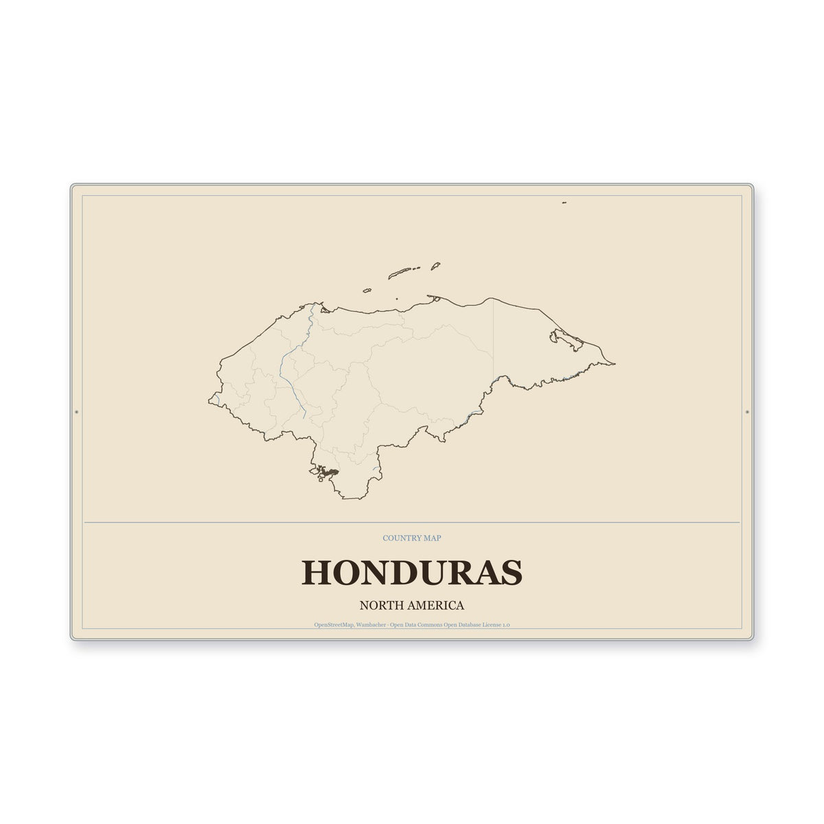 Honduras Country Map Aluminum Sign in Heritage Nautical style