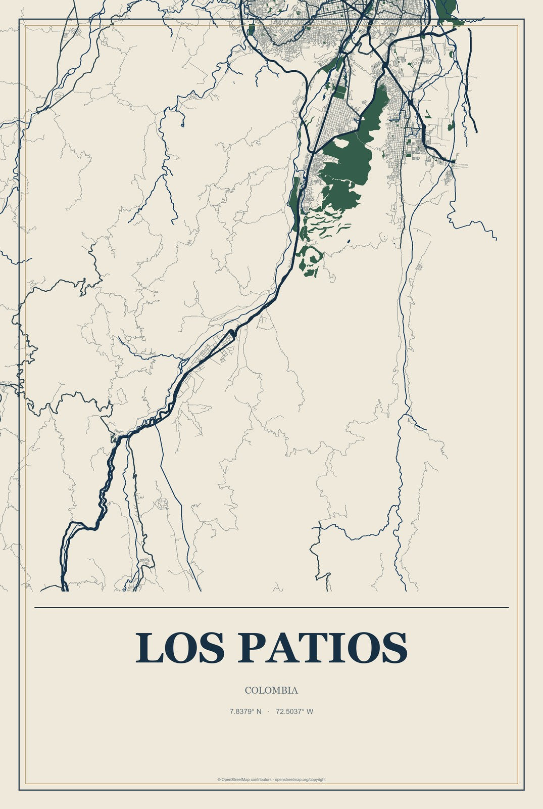 Los Patios, Colombia City Map Aluminum Sign in Coastal Cutout style