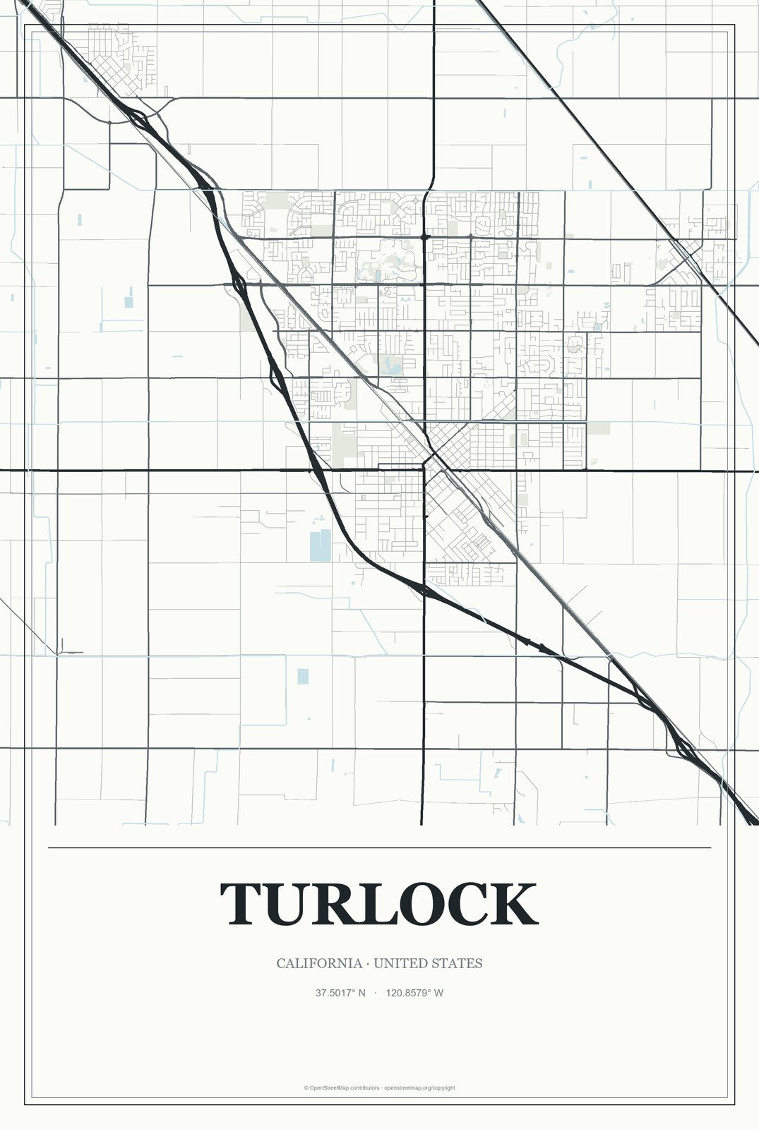 Turlock, California City Map Aluminum Sign in Gallery Air style