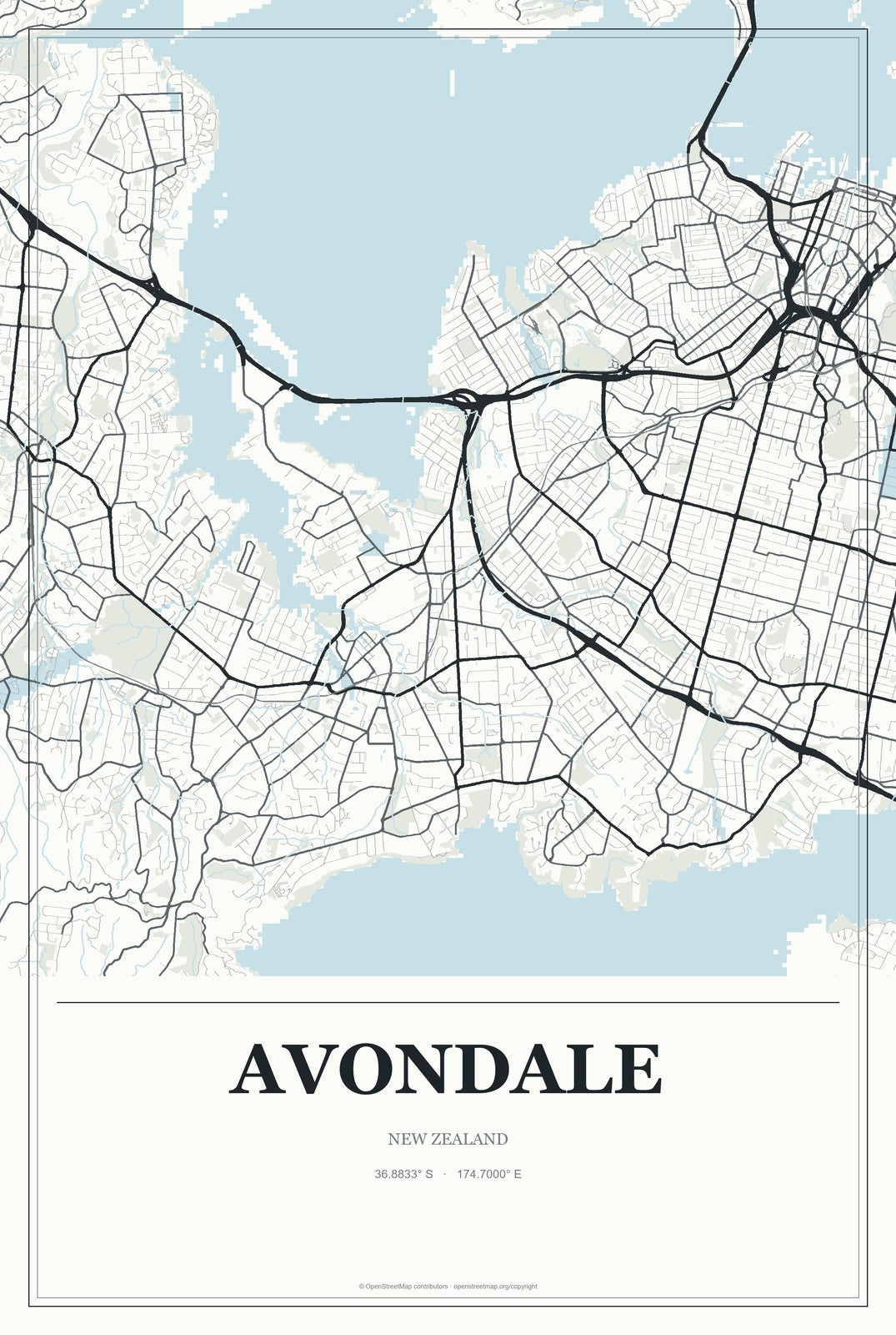 Avondale, New Zealand City Map Aluminum Sign in Gallery Air style