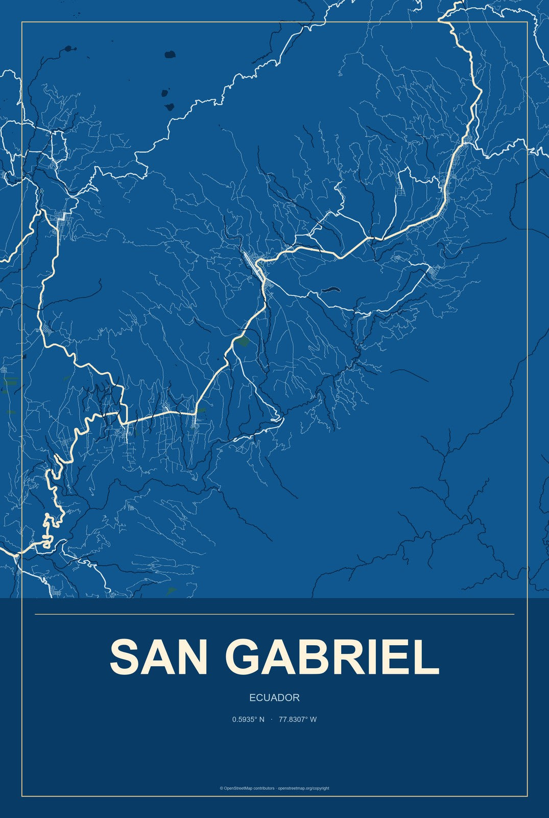 San Gabriel, Ecuador City Map Aluminum Sign in Harbor Cobalt style