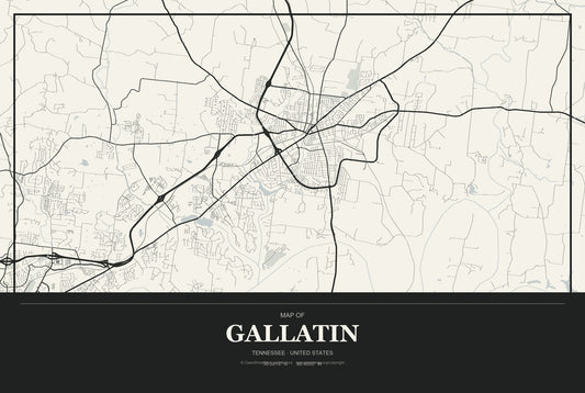 Gallatin, Tennessee City Map Aluminum Sign in Museum Plaque style