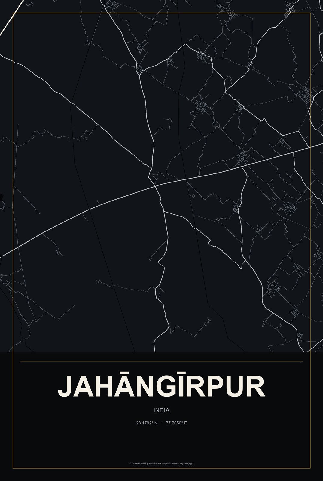 Jahāngīrpur, India City Map Aluminum Sign in Metropolitan Noir style