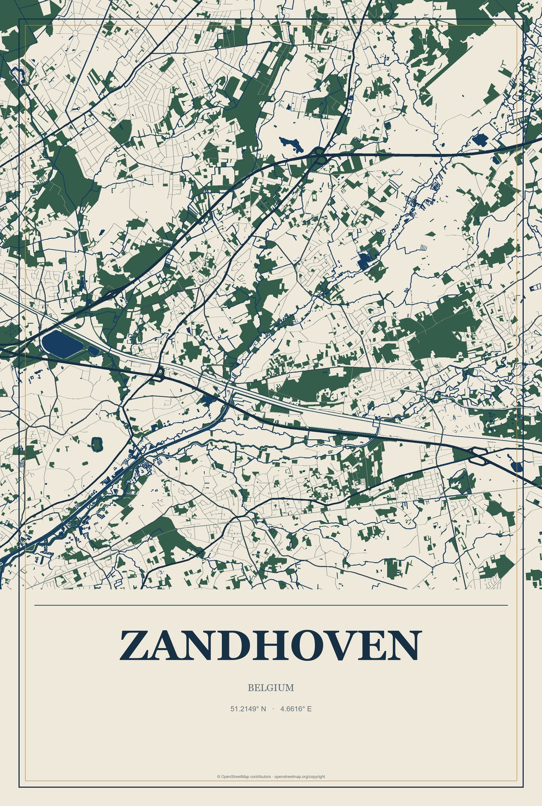 Zandhoven, Belgium City Map Aluminum Sign in Coastal Cutout style