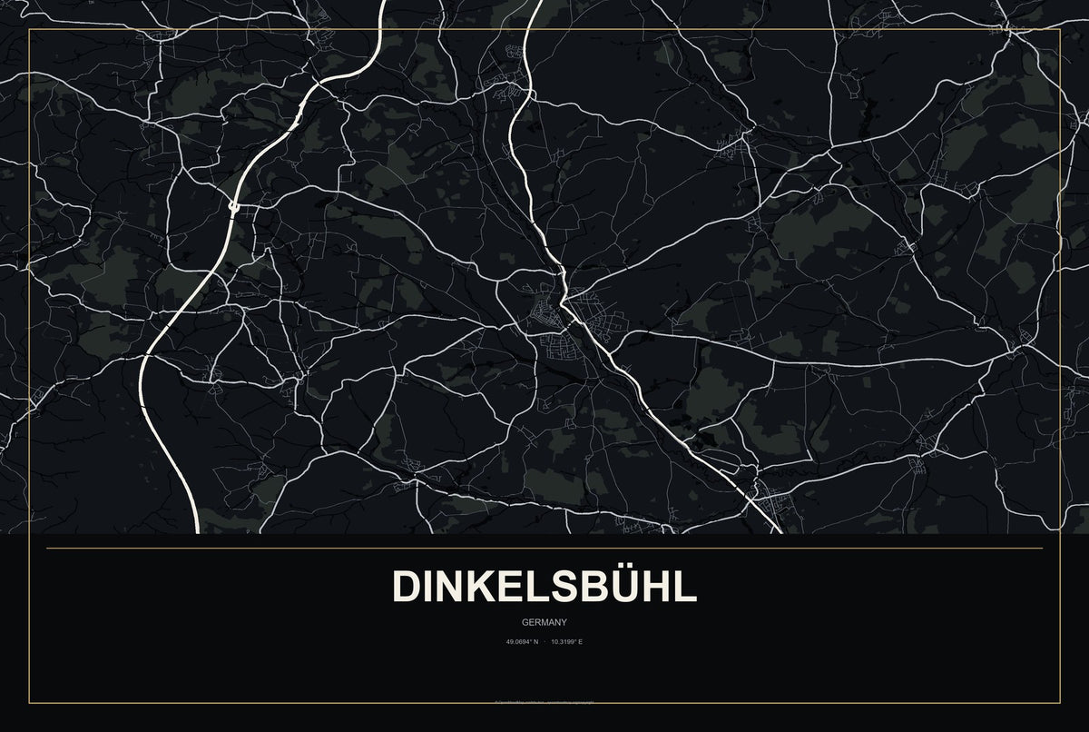 Dinkelsbühl, Germany City Map Aluminum Sign in Metropolitan Noir style