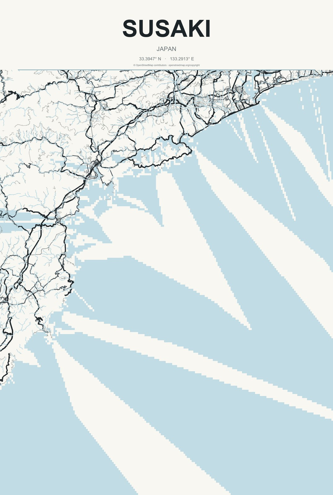 Susaki, Japan City Map Aluminum Sign in Headline Atlas style