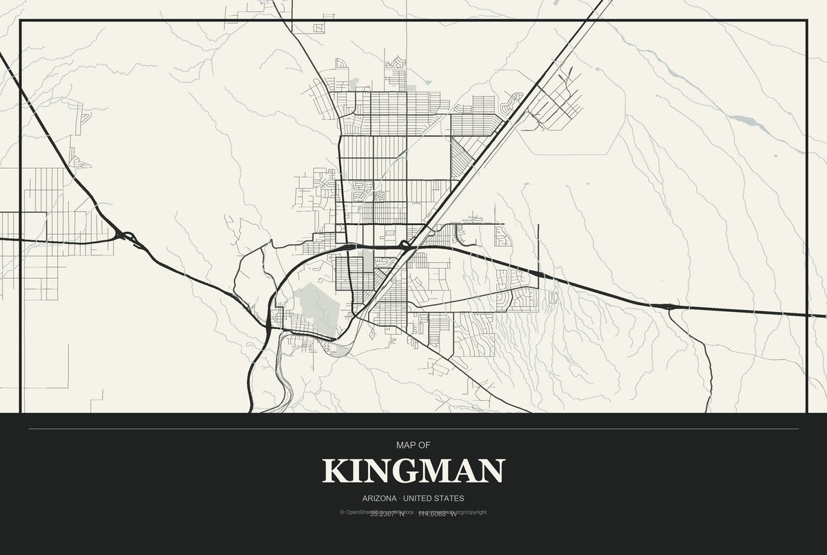 Kingman, Arizona City Map Aluminum Sign in Museum Plaque style