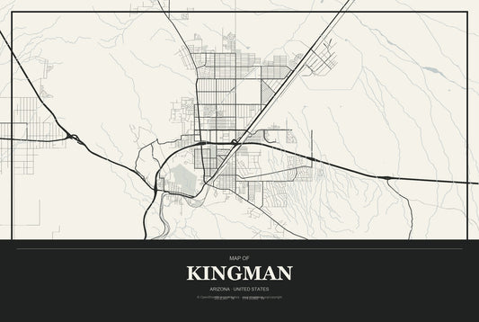 Kingman, Arizona City Map Aluminum Sign in Museum Plaque style