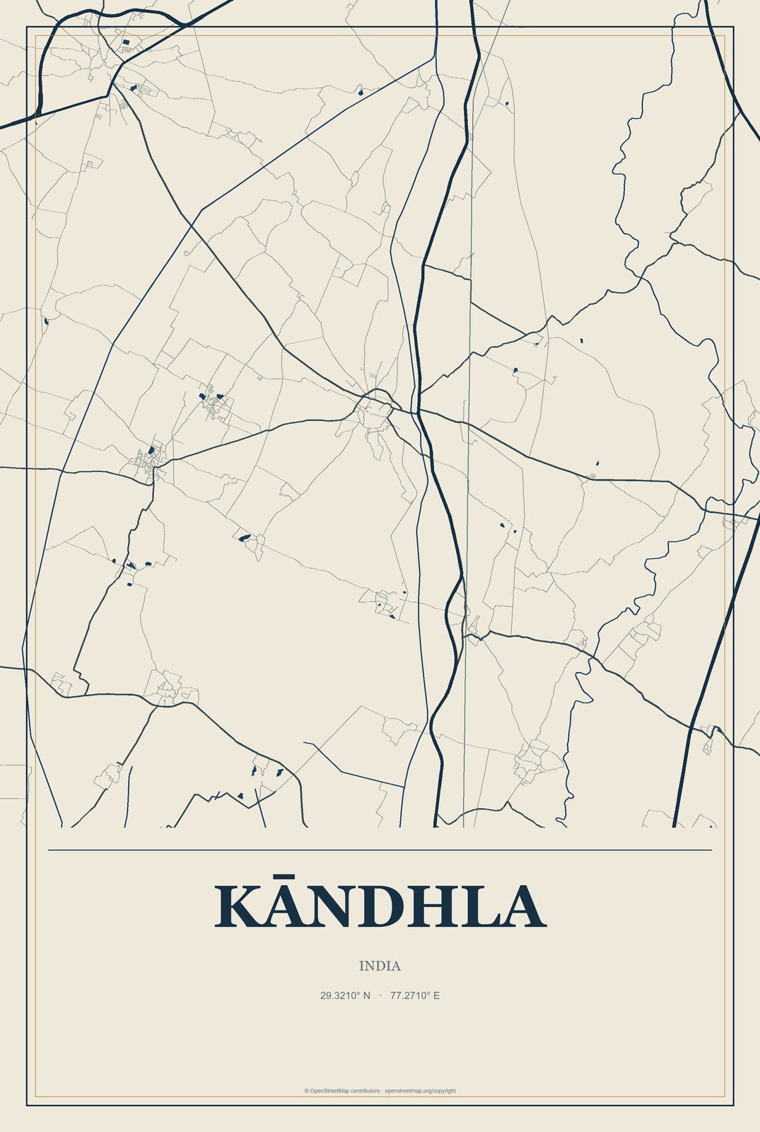 Kāndhla, India City Map Aluminum Sign in Coastal Cutout style