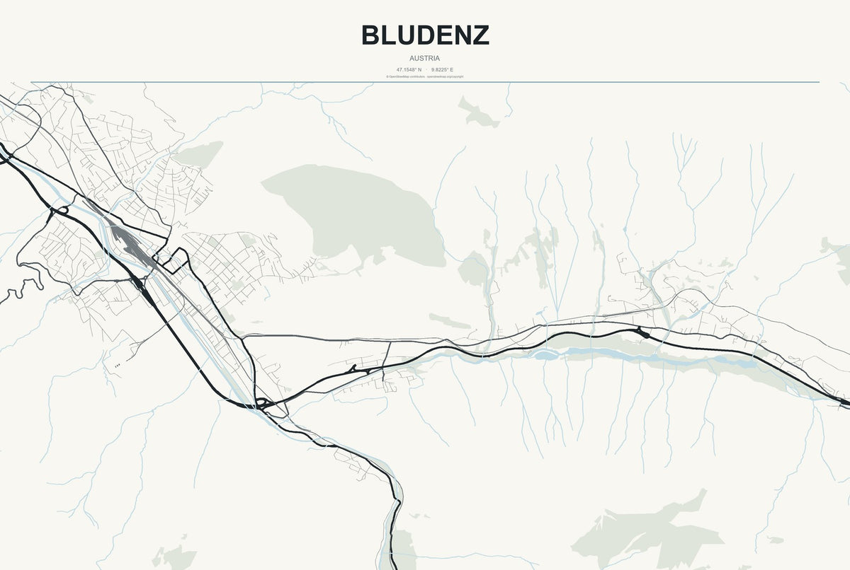 Bludenz, Austria City Map Aluminum Sign in Headline Atlas style