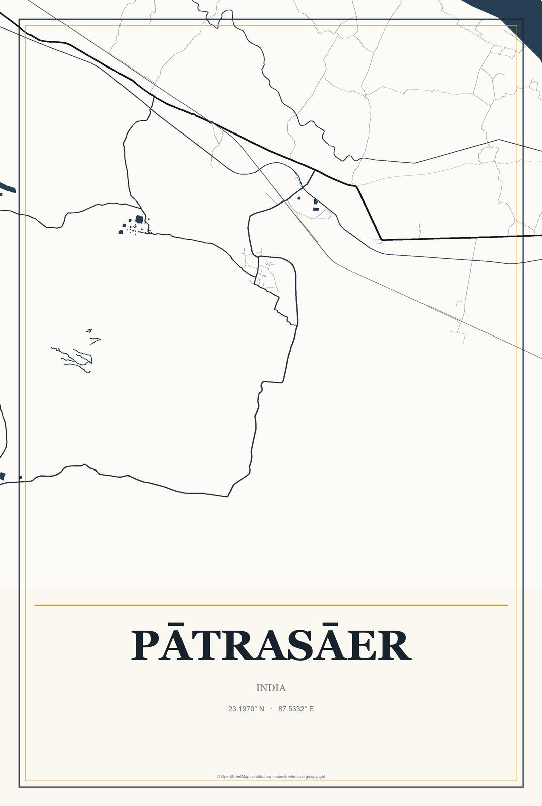 Pātrasāer, India City Map Aluminum Sign in Citrine Modern style