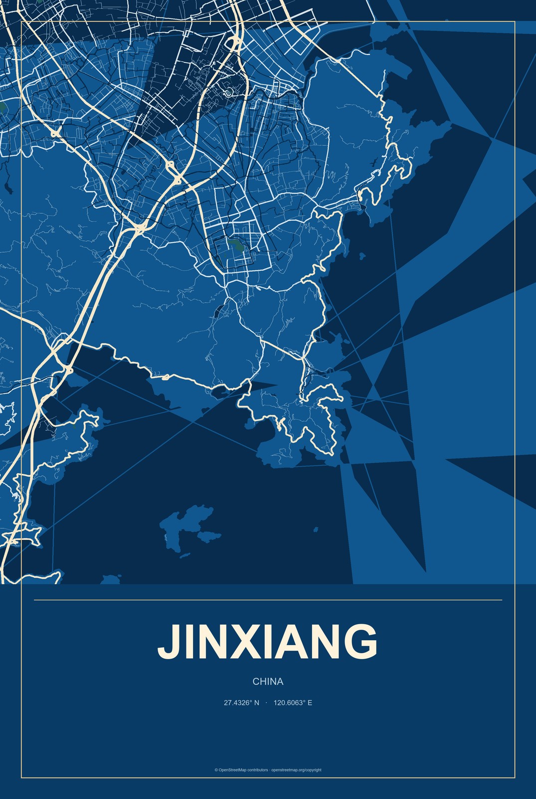 Jinxiang, China City Map Aluminum Sign in Harbor Cobalt style