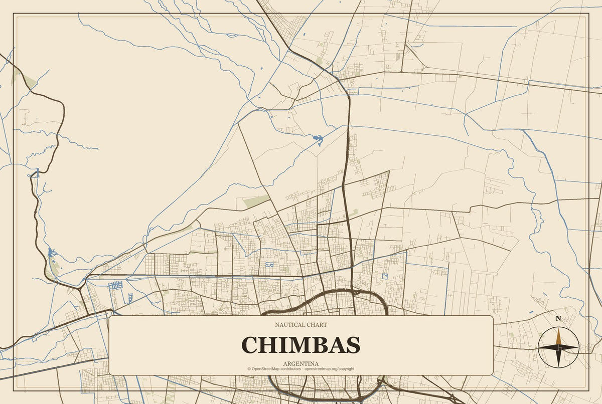 Chimbas, Argentina City Map Aluminum Sign in Heritage Nautical style