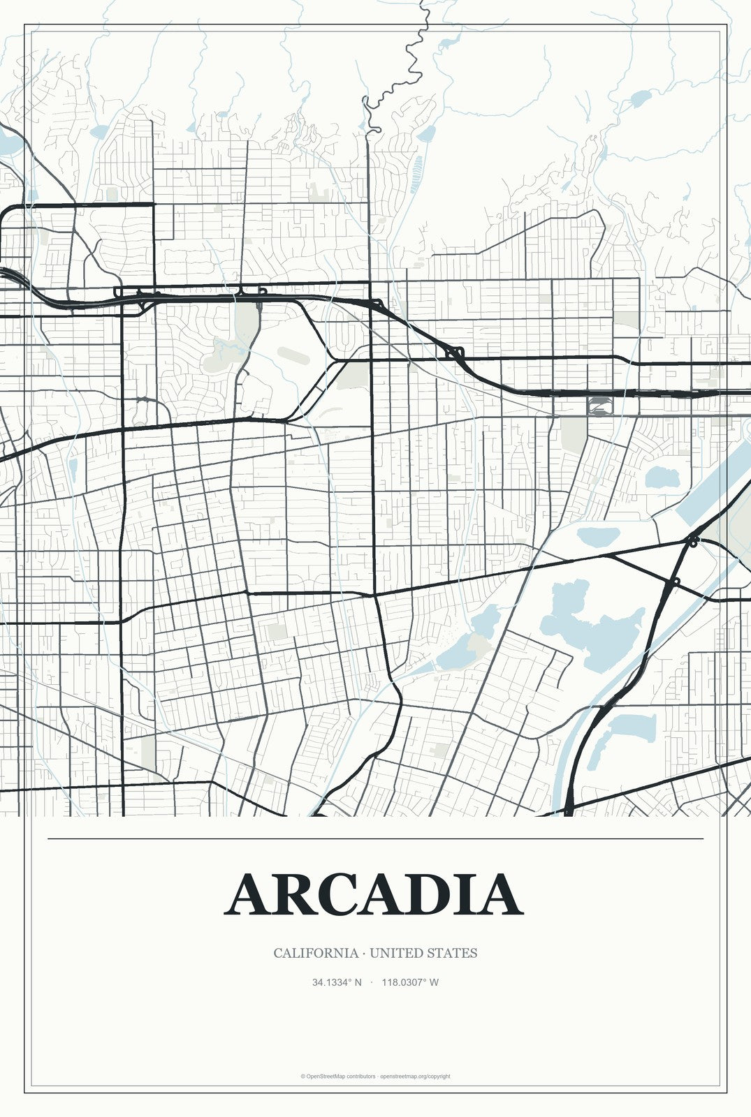 Arcadia, California City Map Aluminum Sign in Gallery Air style
