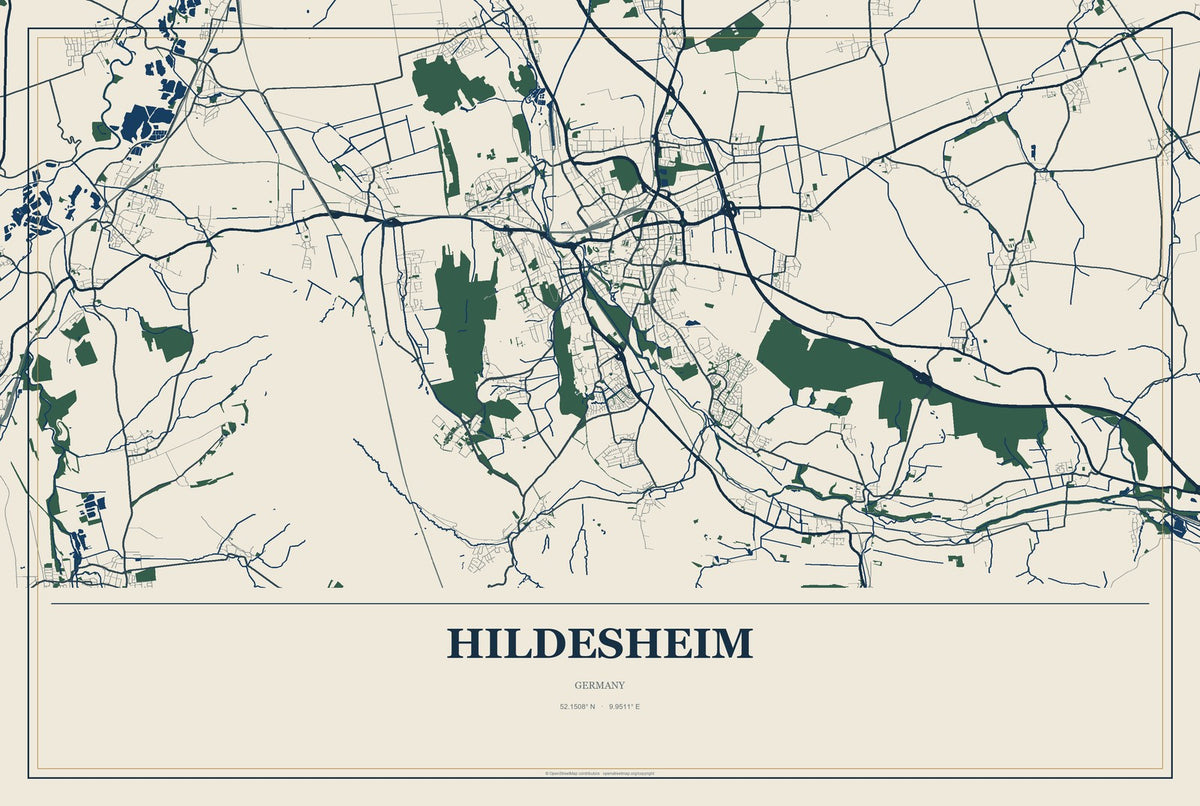 Hildesheim, Germany City Map Aluminum Sign in Coastal Cutout style