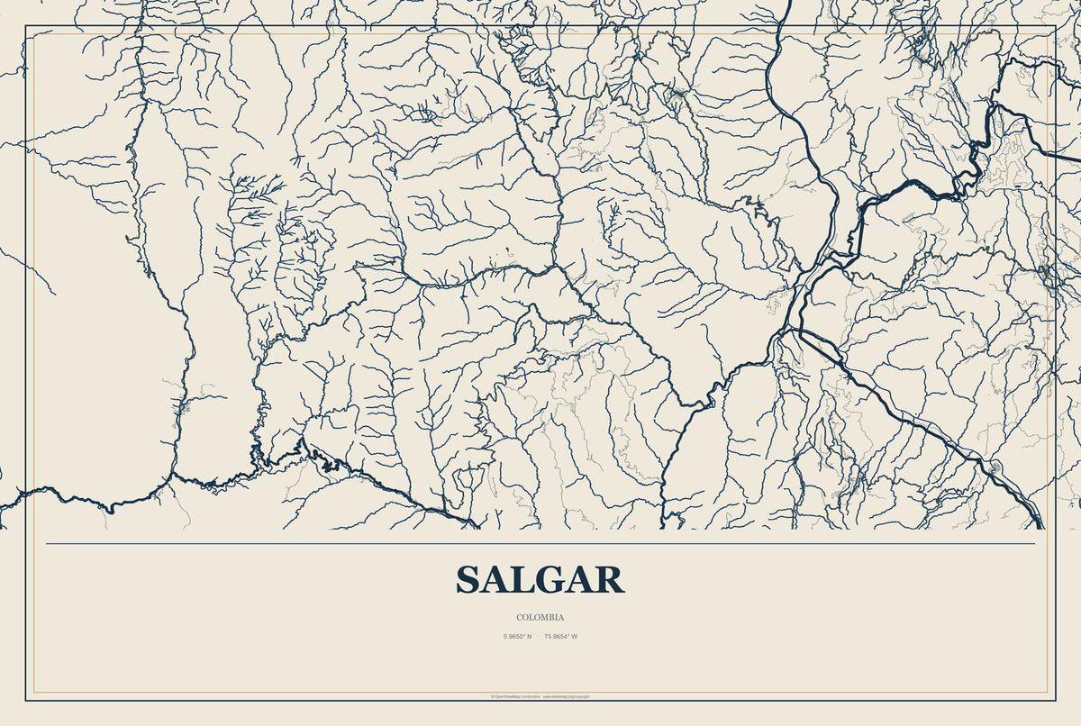 Salgar, Colombia City Map Aluminum Sign in Coastal Cutout style