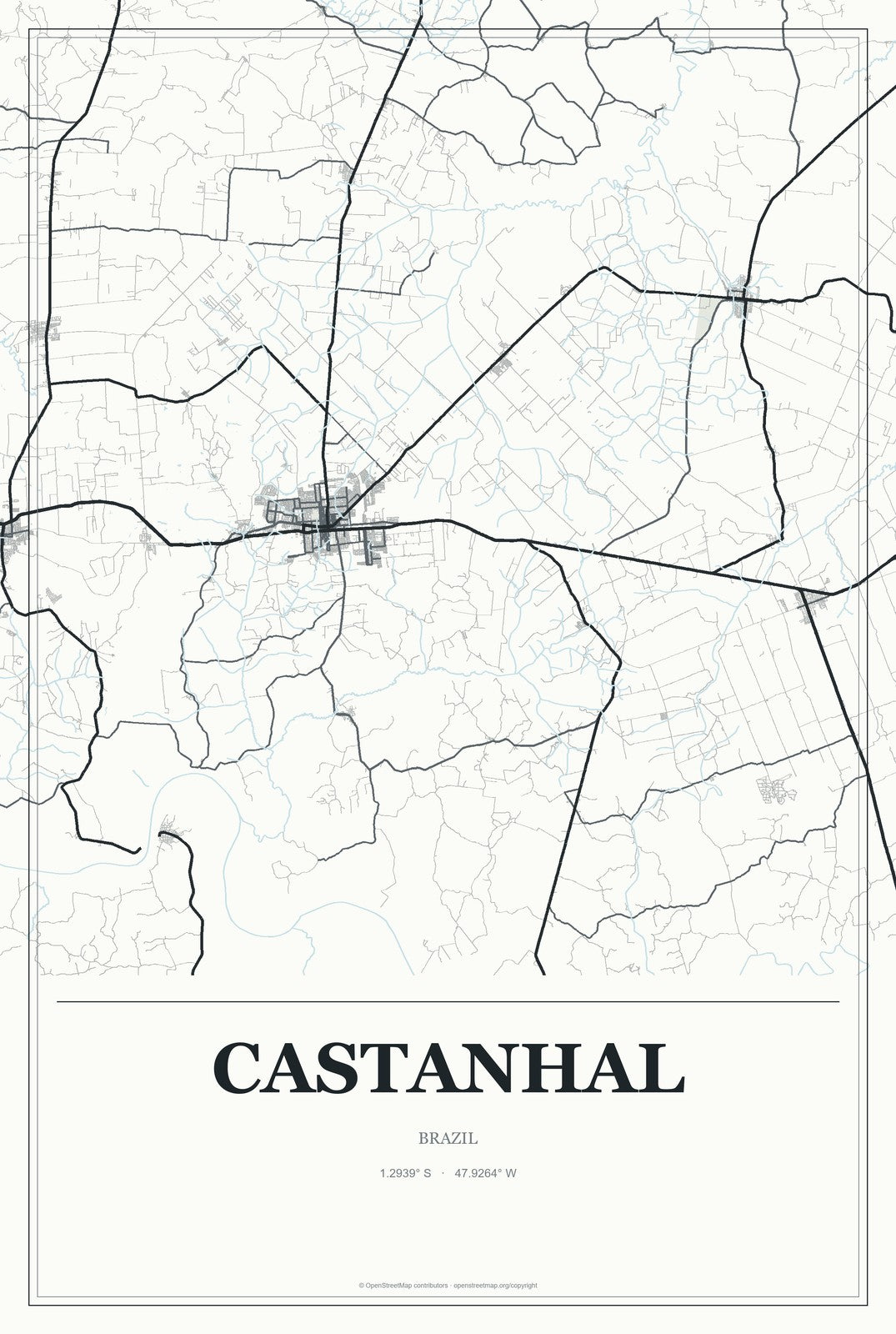 Castanhal, Brazil City Map Aluminum Sign in Gallery Air style