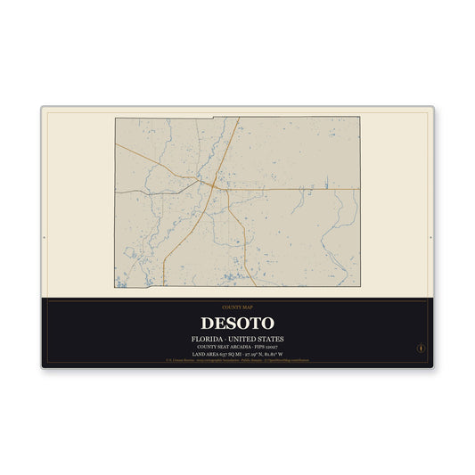 DeSoto County, Florida Map Aluminum Sign in Museum Plaque style