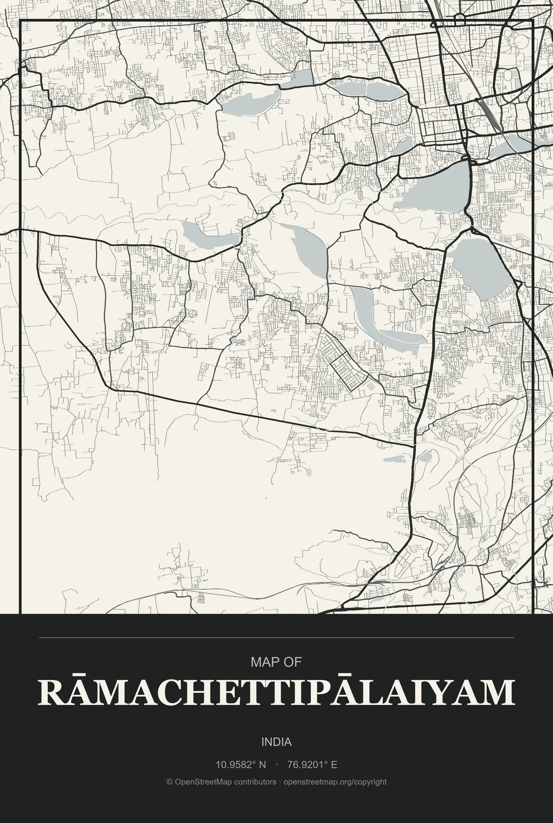 Rāmachettipālaiyam, India City Map Aluminum Sign in Museum Plaque style