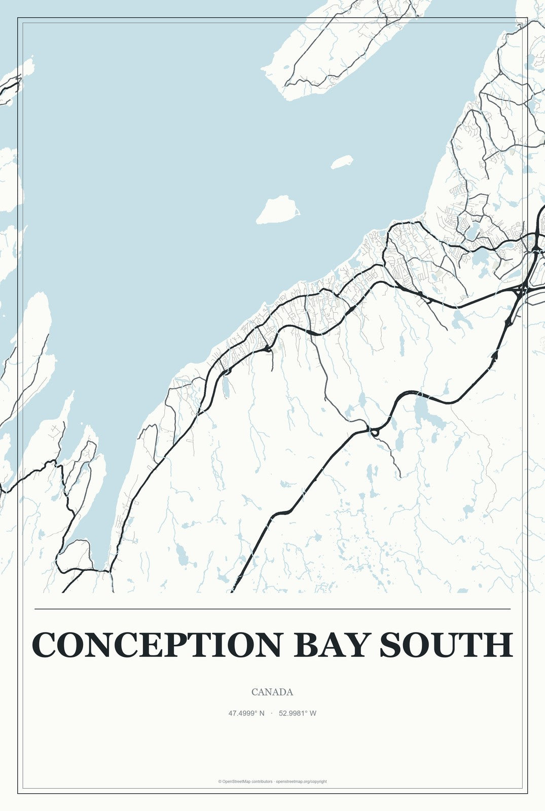 Conception Bay South, Canada City Map Aluminum Sign in Gallery Air style