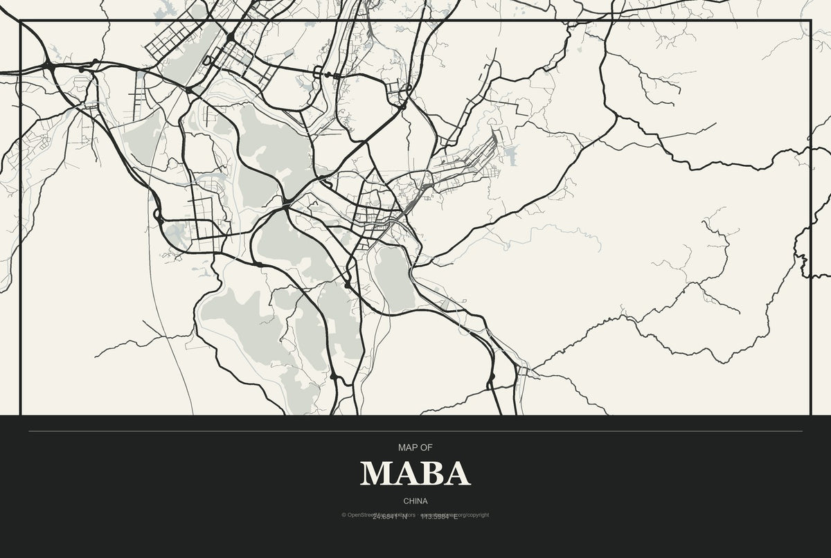 Maba, China City Map Aluminum Sign in Museum Plaque style