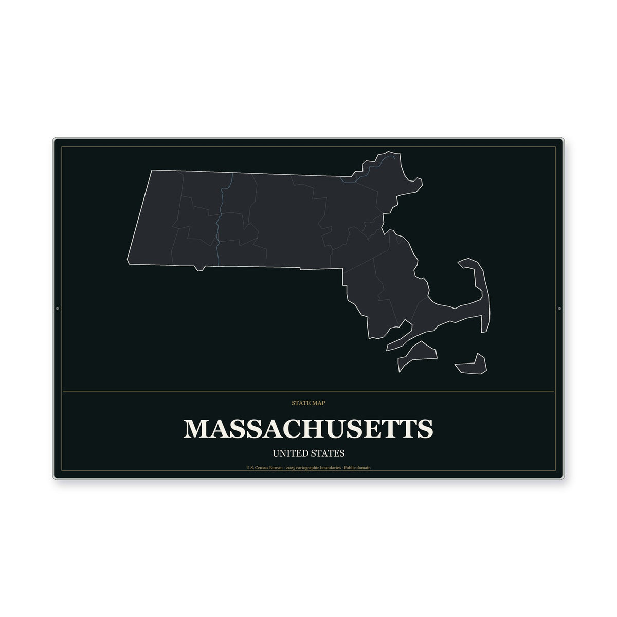 Massachusetts state map aluminum sign in Metropolitan Noir style