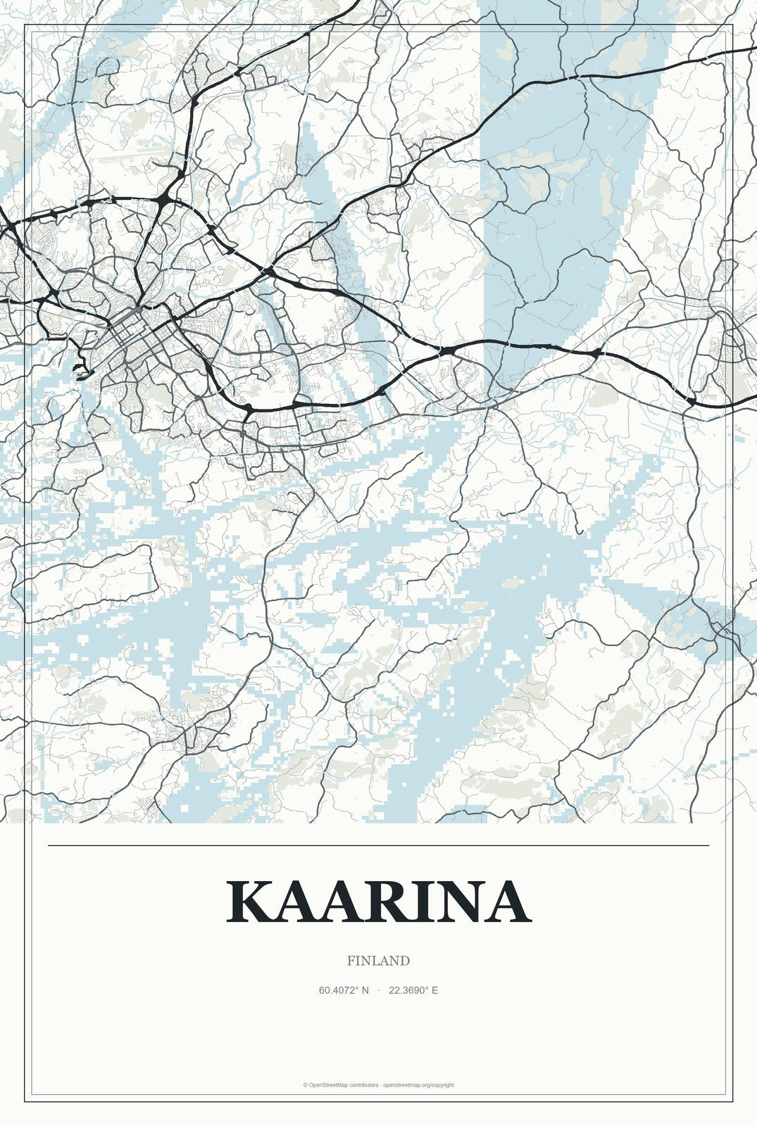 Kaarina, Finland City Map Aluminum Sign in Gallery Air style