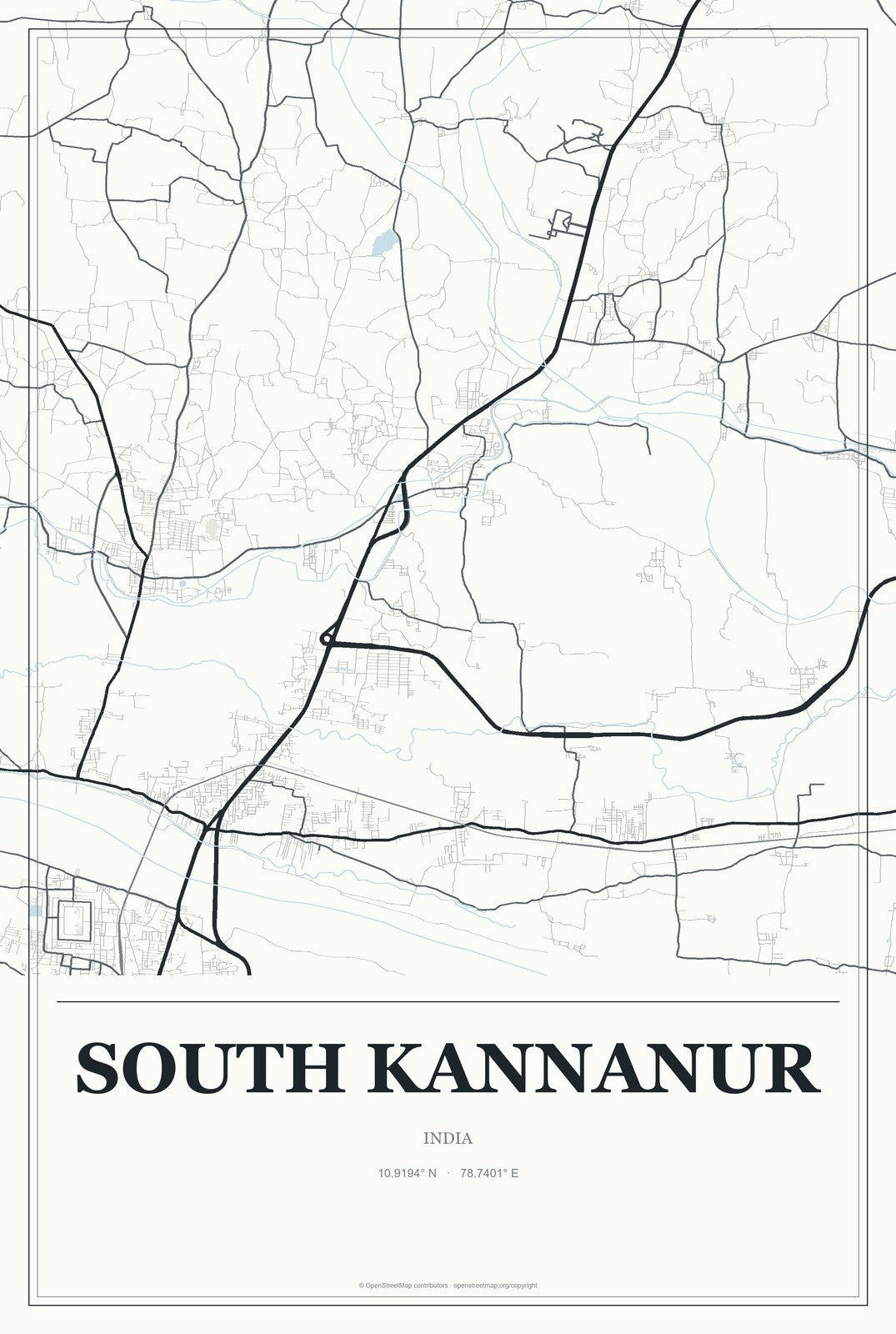 South Kannanur, India City Map Aluminum Sign in Gallery Air style