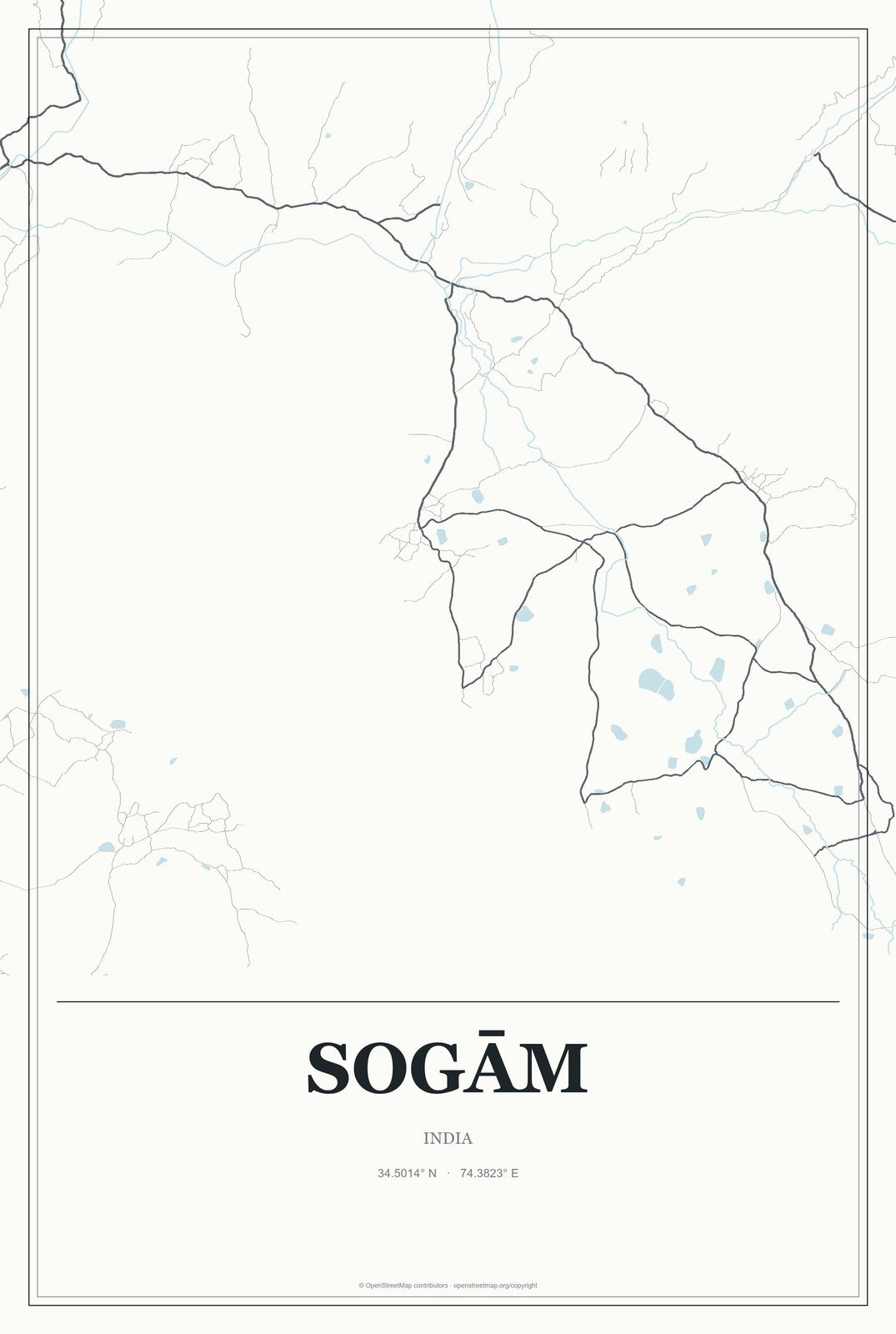 Sogām, India City Map Aluminum Sign in Gallery Air style