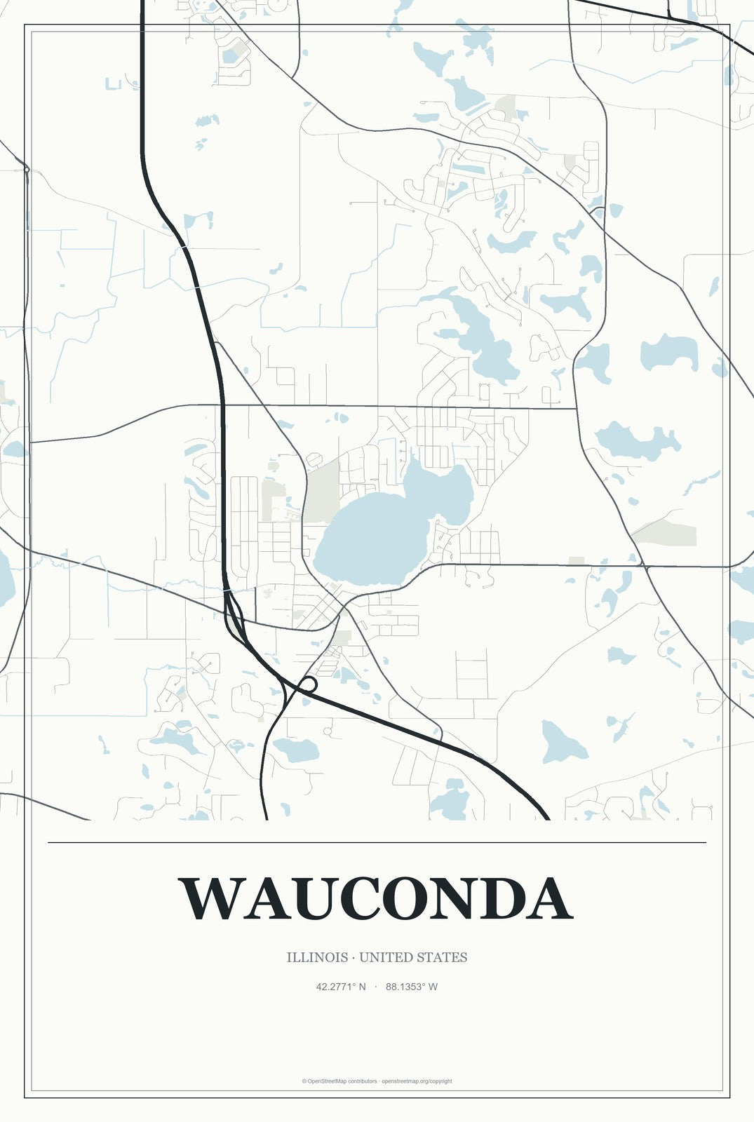 Wauconda, Illinois City Map Aluminum Sign in Gallery Air style
