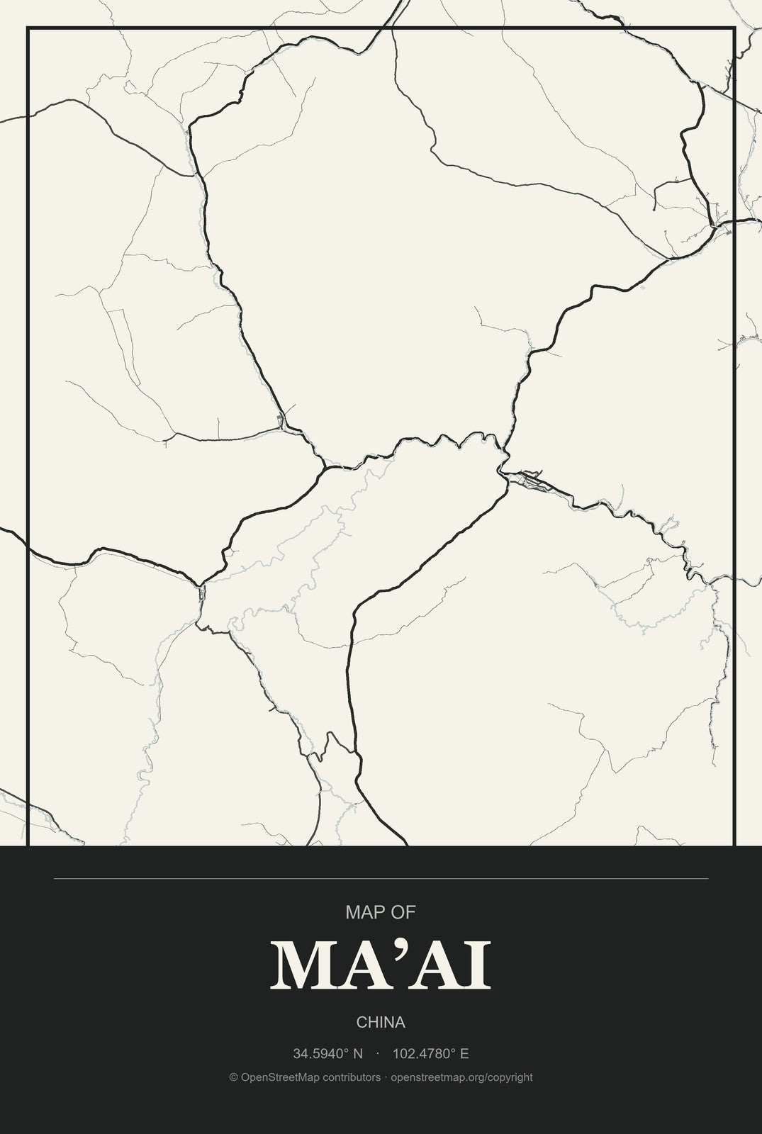 Ma’ai, China City Map Aluminum Sign in Museum Plaque style