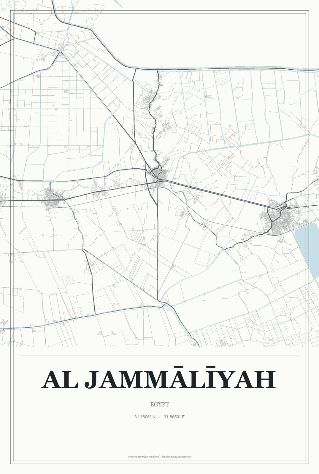 Al Jammālīyah, Egypt City Map Aluminum Sign in Gallery Air style