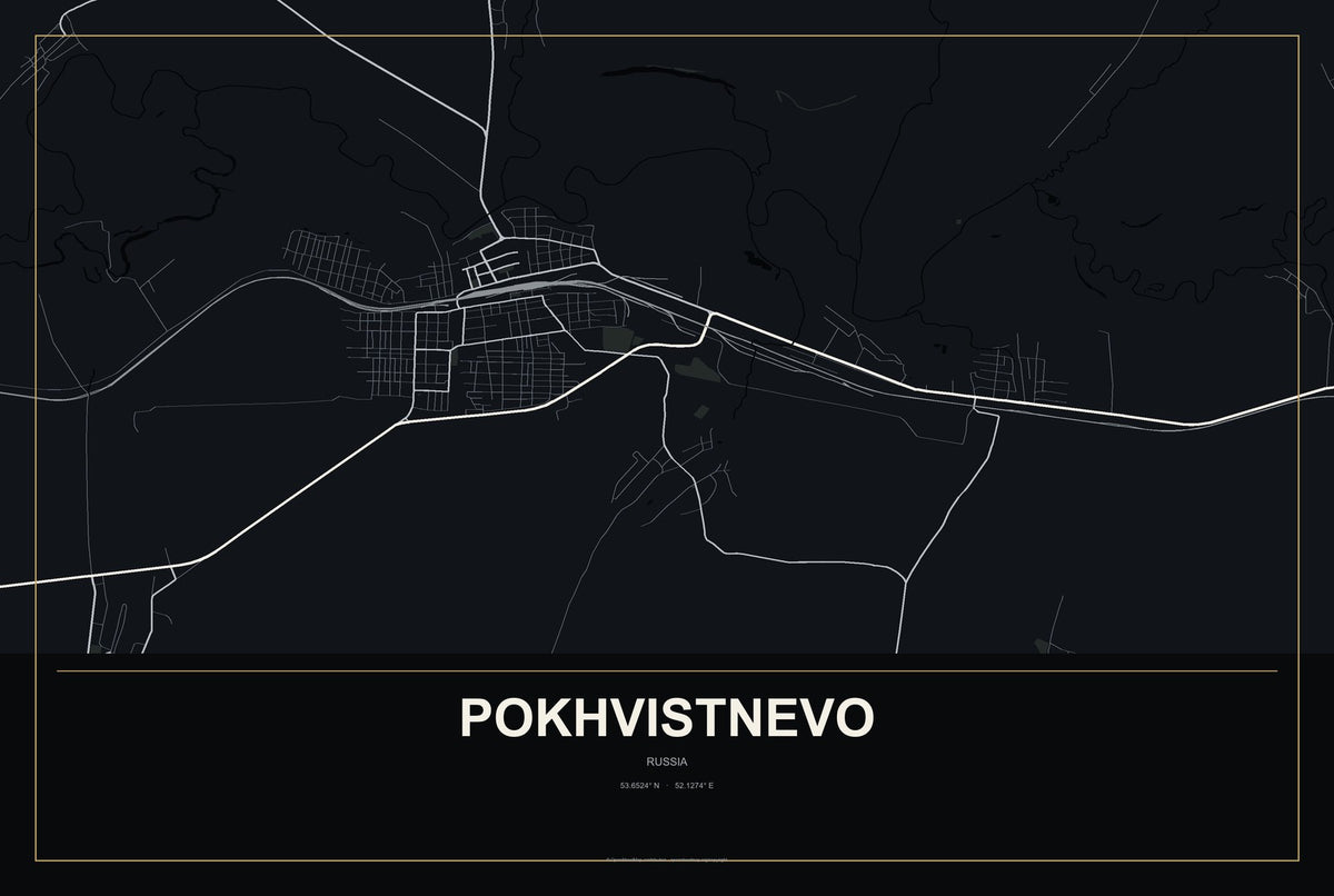 Pokhvistnevo, Russia City Map Aluminum Sign in Metropolitan Noir style